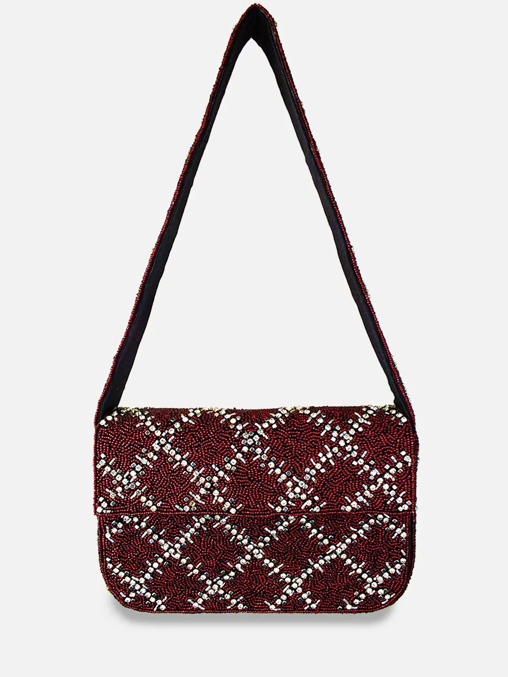 Burgundy Winter Beaded Shoulder Bag