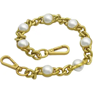 14" Purse Chain Short Strap Extender Replacement Bag Attachment and Accessories, Brass  Twist Chain with White Beads(1Pcs)