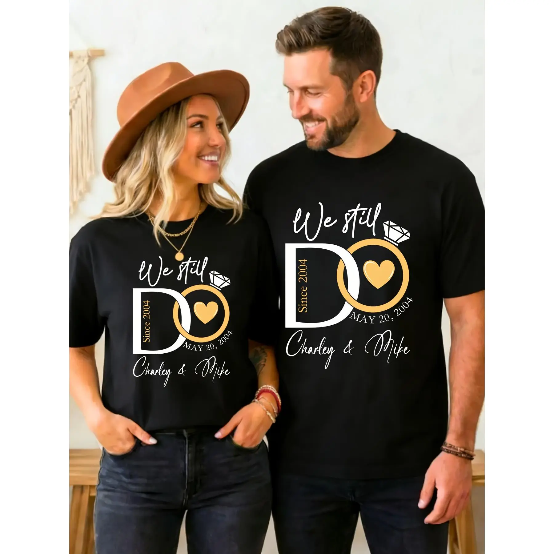 100% Cotton Anniversary T-Shirt for Couples, "We Still Do" Personalized Classic Fashion Graphic Tee, Shortsleeve with Custom Date for Husband & Wife, Tshirt, Casual, Top, Fabric