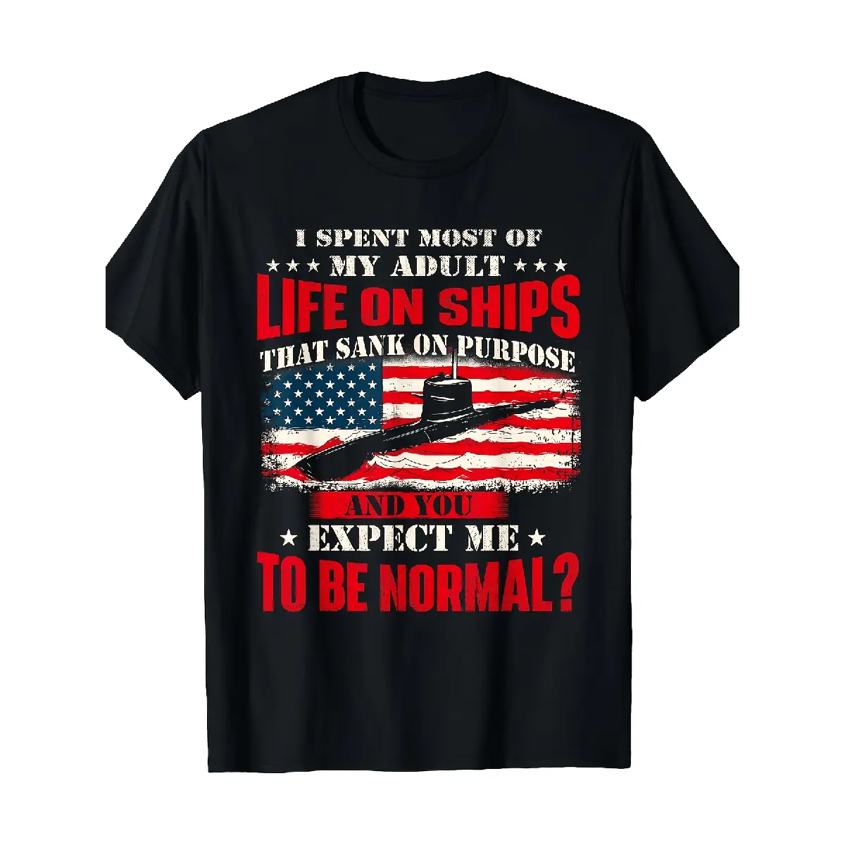 Men's "Adult Life On Ships" Submariner Graphic T-Shirt - 100% Cotton Casual Short Sleeve Crew Neck with Patriotic Flag Print, Chinese New Year, Herringbone, Foldable, Children's Day, Geometric, Streetwear, Menswear, Oversized, Vintage Top