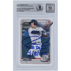 Spencer Torkelson Detroit Tigers Autographed 2020 Bowman Draft #BD-121 Beckett Fanatics Witnessed Authenticated 10 Rookie Card with "MLB Debut 4/8/2022" Inscription - Fanatics Authentic Certified