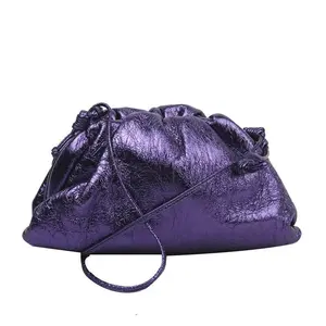 Pre-owned Bottega Veneta Lambskin Crossbody Bags Metallic Crinkled The Pouch Viola