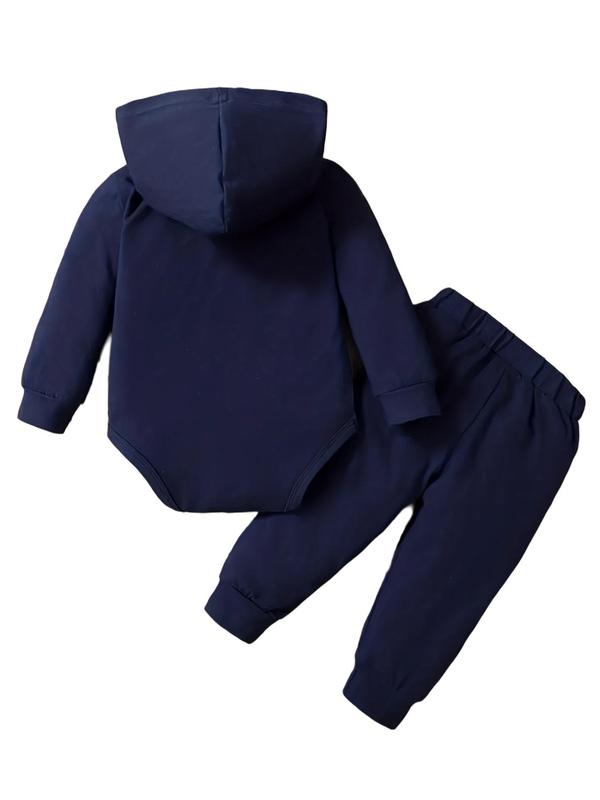 Baby's Letter Print Hooded Bodysuit & Pants Set, Casual Long Sleeve Bodysuit & Pants, Infant Kids Fall & Winter Clothes, Baby Boy Clothes