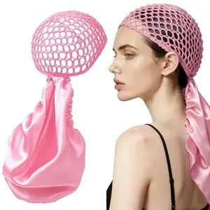 Satin Hair Wrap Bonnet – Adjustable Silk Press & Curly Hair Protection Cap (Reversible Net Duo)