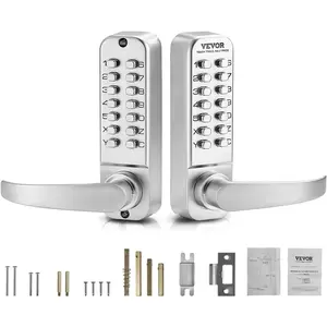 TikTokShopBlackFridayVEVOR Mechanical Keyless Entry Door Lock, 14 Key, Mechanical Keypad with Handle, Double-Sided Stainless Steel Waterproof Keyless Gate Lock, for Home Office Yard, Sliver