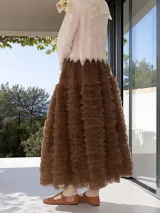 French Heavy Layered Mesh Cake Skirt, Spring Summer New High Waist Loose Long Puff Dress, Lolita Princess Style for Daily Party Wedding Vacation