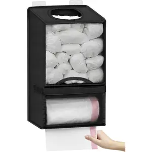 Plastic Bag Holders for Grocery Bags - Large Wall Mount Grocery Bag Holder with Trash Bag Dispenser for Kitchen, 2-in-1 Space-saving Plastic Trash Bag Dispenser, Garbage Bag Organizer, Black