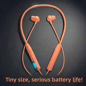 Neckband Bluetooth Wireless Earbuds with Digital Battery Display, Long-Lasting Battery Life, Comfortable In-Ear Headphones for Daily/Workout Use, Orange