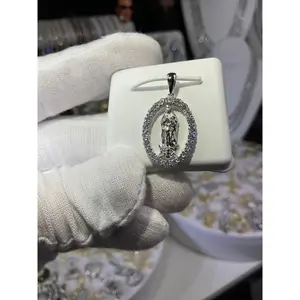 Sterling Silver Moissanite Mother Mary Halo Medallion Pendant