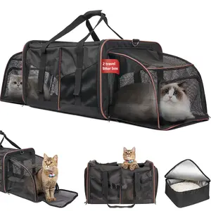 Cat Carrier for 2 Cats -  Cat Carrier with Litter Box, Portable 2-in-1 Double Cat Travel Carrier Bag for Traveling, Expandable Soft-Sided Cat Carrier, Dog Carrier, Pet Carrier (Black)