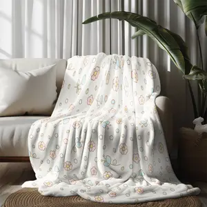 2 Pack Cute White Base Pastel Flower Print Blanket, 60"x80" Soft Cozy Floral Throw Blanket, Lightweight Flannel Blanket for Couch, Bed, Office