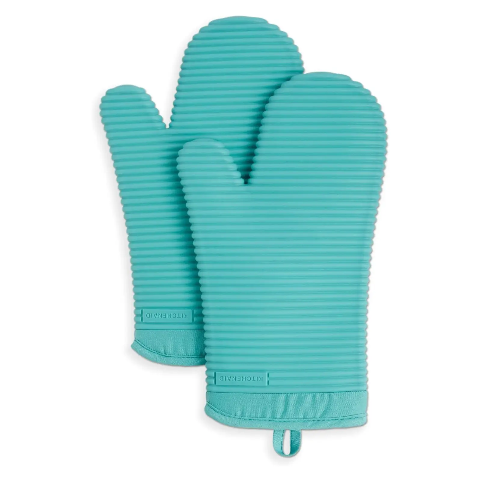 KITCHENAID Ribbed Soft Silicone Oven Mitt 2-Pack Set, 7.5"x13", Milkshake Tan