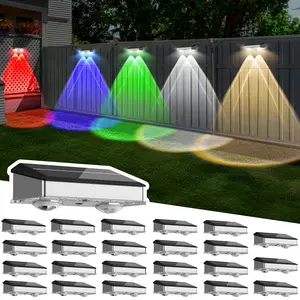 JNOEC Stainless Steel ABS Solar Fence Lights Outdoor 8/16/24pcs 6 RGB Color Changing 8 Fixed Colors Warm White Cool White IP65 Waterproof High Brightness LED Spot Lens Deck Lights for Backyard Stair Railing Patio Wall