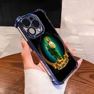San Judas Tadeo Design for Catholic Faith Suitable For Aesthetic Electroplated TPU Casing For iphone17 16 15 14 13 12 11 X XS PRO PLUS MAX L1445 Four Corners Anti-Fall Transparent Casual Soft Silicone Phone Cases Perfect Gift for Christmas Birthday