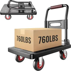 Upgraded Foldable Push Cart Dolly | 760 lbs. Capacity Moving Platform Hand Truck | Heavy Duty Space Saving Collapsible | 5‘’ TPR 360-Degree Silent Wheels | 2 Swivel Wheels and 2 Rigid Wheels