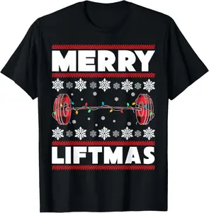 Merry Liftmas Funny Christmas Gym Workout Fitness Gift T-Shirt Pure Cotton Graphic Tees Menswear Top: Gifts for Men & Women