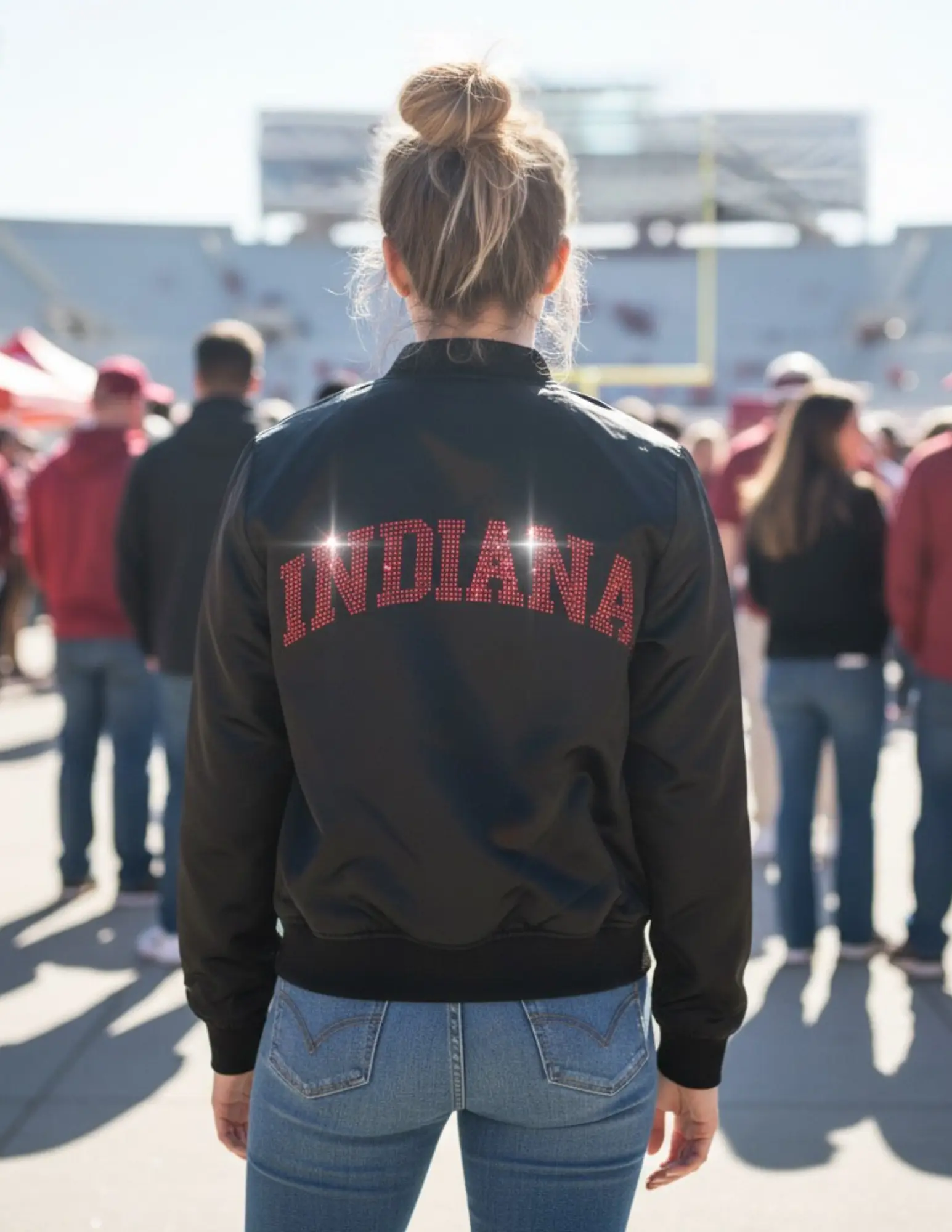 Indiana University Curved Indiana & Hoosiers Black Bomber Jacket