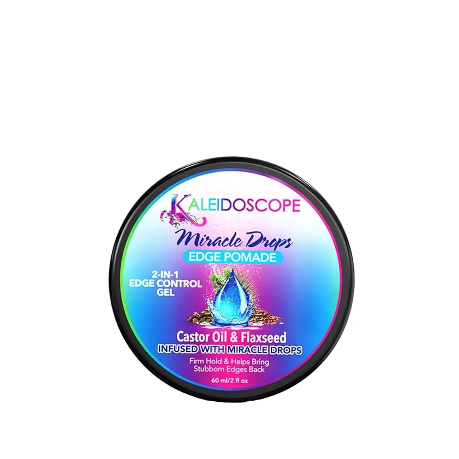KALEIDOSCOPE MIRACLE DROPS 2-in-1 Edge Pomade & Control Gel, Strong Hold for Smoothing & Detangling, Fragranced Haircare for Adults, 2 oz, Kaleidoscope Hair Products, Detangle, Cream, Macadamia Integrifolia Seed Oil