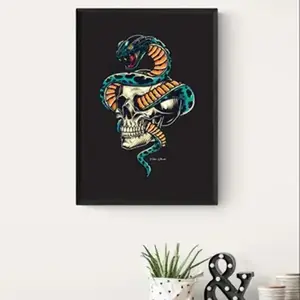 Snake Skull Tattoo Style Wall Art Print | Tattoo Flash Wall Decor | Traditional Old School Art | Tattoo Poster Unframed | Digital Download