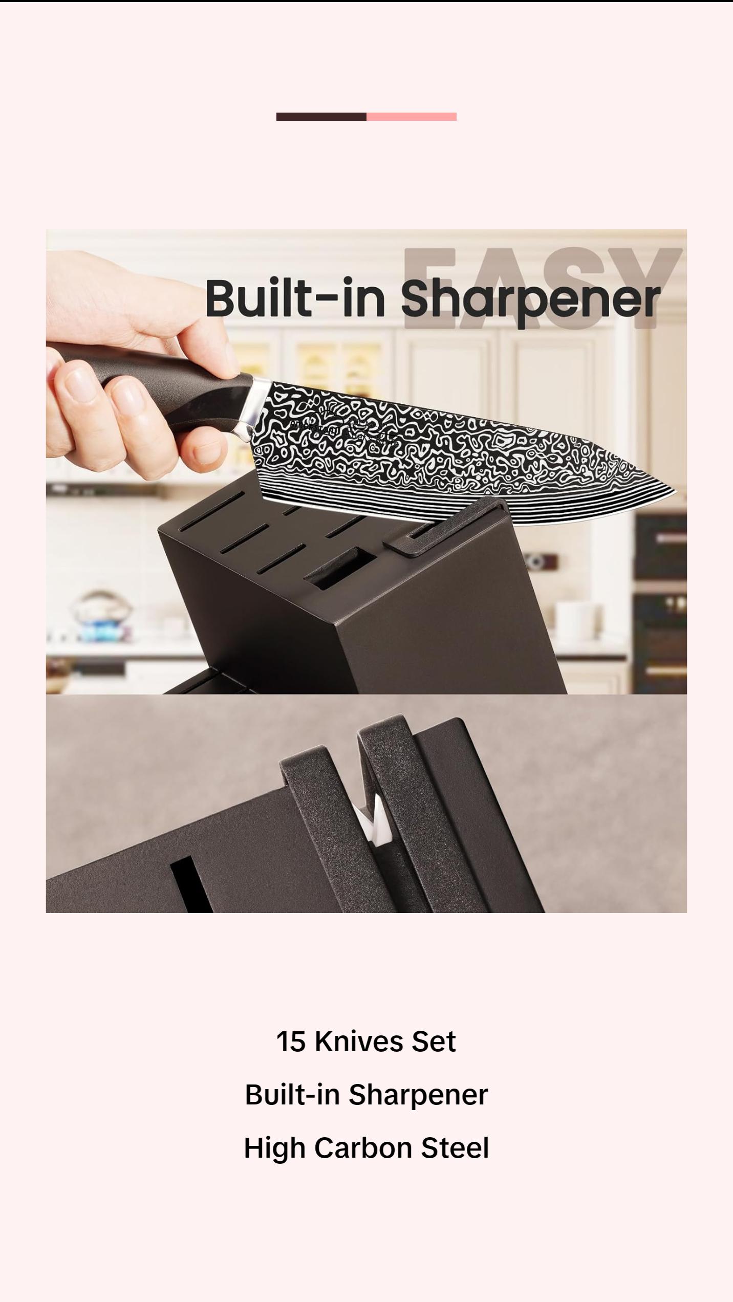 Amorston Knife Set 15 Pieces with Built-in Sharpener, High Carbon German Stainless Steel Knife Block, Dishwasher Safe Amorston Knife Set 15 Pieces with Built-in Sharpener, High Carbon German Stainless Steel Knife Block, Dishwasher Safe