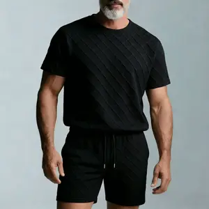 Summer textured crew neck T-shirt, mature casual solid color two-piece set — breathable and versatile