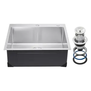 【Summervibes】VEVOR 25 inch Kitchen Sink Workstation,  304 Stainless Steel Top Mount Sinks, Drop-In Single Bowl Farmhouse Basin with Accessories, Household Dishwasher Sinks for RV, Prep Kitchen, Laundry Room, Bar
