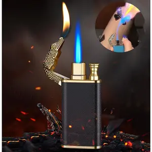 Creative Blue Flame Lighter Dolphin Dragon Tiger Double Fire Metal Winproof Lighter Inflatable Lighter