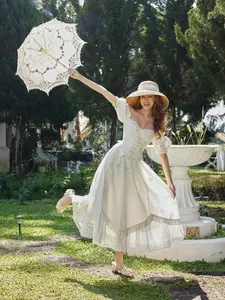 "I Flipped" Corset Dress - Heartache Design Retro Pastoral Style 100% Cotton Shell with Fishbone Support for Attractive Curves White Fashion graduation dress