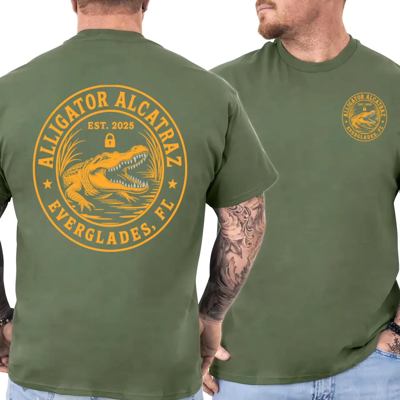 Casual Short-Sleeve Graphic T-Shirt - Alligator Alcatraz Florida Everglades Retro Design, Dark Humor Top for Men, Funny Florida Gift