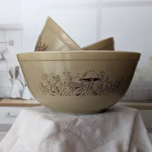 Pyrex Forest Faire Mixing Bowl Set for Cooking Tableware Glass Mushroom Serving Wooden Wood