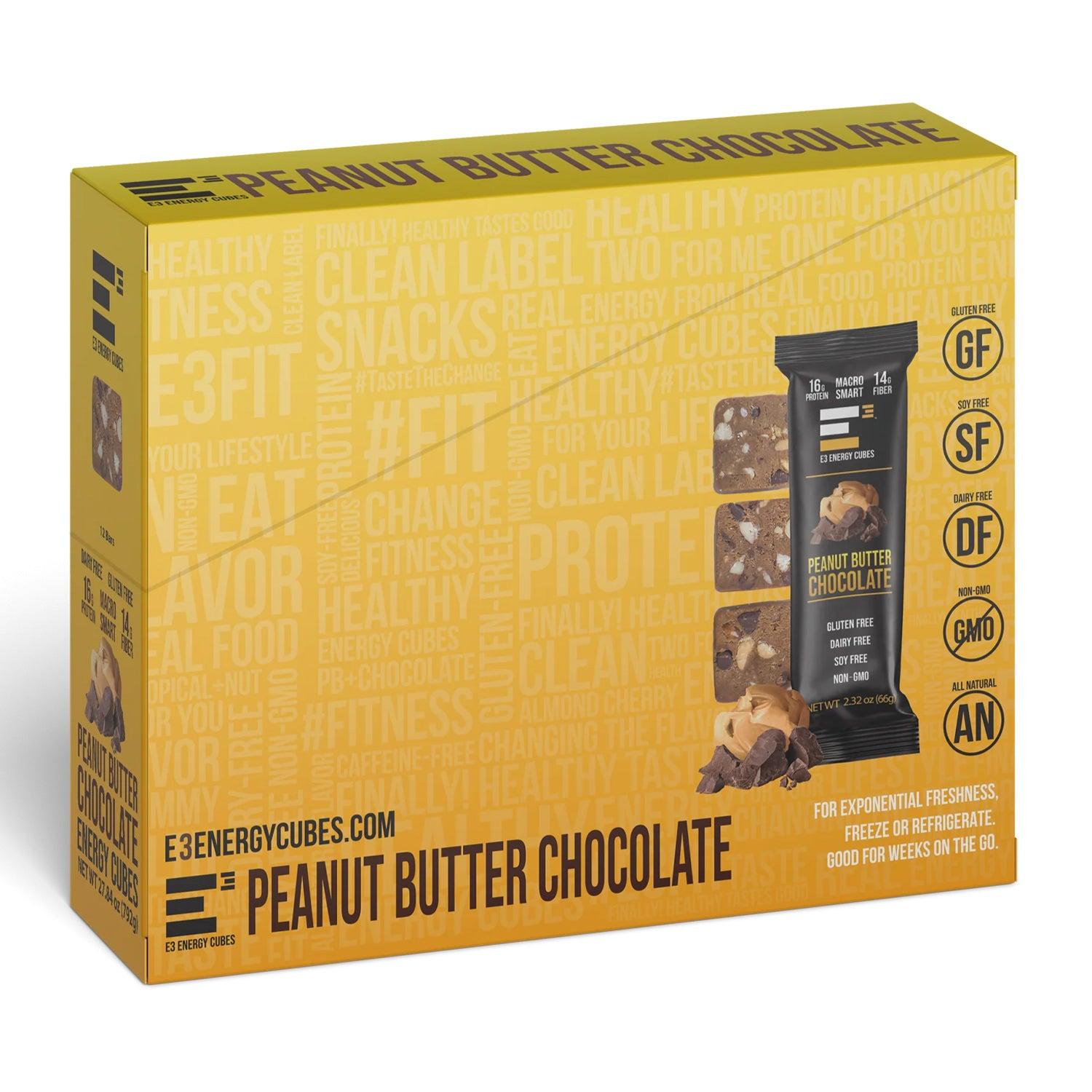 Peanut Butter & Chocolate E3 Energy Cubes | High-Fiber, All-Natural Protein Bars (12 bars) Peanut Butter & Chocolate E3 Energy Cubes | High-Fiber, All-Natural Protein Bars (12 bars)