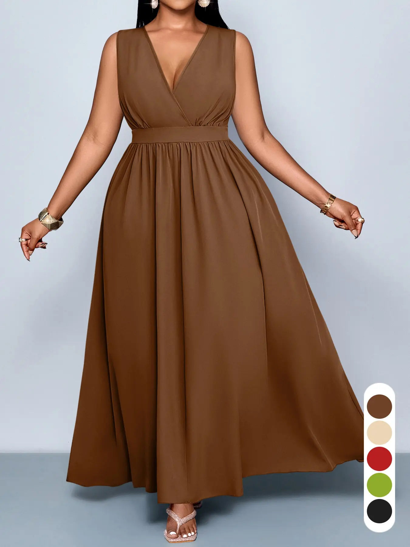 Plus Size Women's Elegant Casual Sleeveless High Waist A-Line Dress, Sexy Solid Color V-Neck Fitted Dress for Spring & Summer, Womenswear - TikTok Shop Plus Size Women's Elegant Casual Sleeveless High Waist A-Line Dress, Sexy Solid Color V-Neck Fitted Dress for Spring & Summer, Womenswear - TikTok Shop