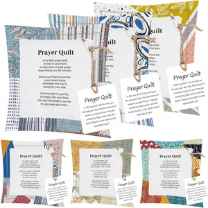 Prayer Quilt with Cross Inside Squares, 6PCS Pocket Prayer Quilts with Scripture Card & Clip, Christian Comfort Gift for Women, Sympathy Religious Gifts for Friends Pastor Church Care