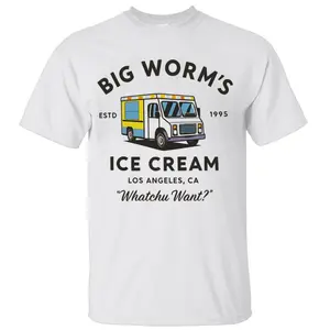 [Sale Up To 45%] Big Worm’s Ice Cream Shirt, Vintage Ice Cream Truck Graphic, Fun Streetwear from Los Angeles, Perfect for Casual Summer Vibes