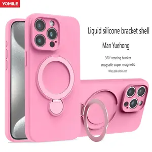 For Magsafe 360 ° Rotate Liquid Silicone Magnetic Stand Case For iPhone 17 16 15 14 13 Pro MAX Wireless Charge Invisible Holder Cover