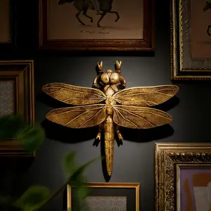 Gold Insect Wall Decor - Creative Resin Dragonfly Ornament for Home & Office Decor Hangable Artwork for Living Room Bedroom Bathroom Office Classic Style Elegant Versatile Decorative Nature - Hanging