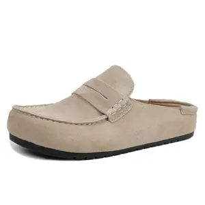 EVELLYHOOTD Women Genuine Suede Loafer Comfort Footbed  Clogs Arch Support Non-Slip TPR Outsole Mules Leopard Print Loafers