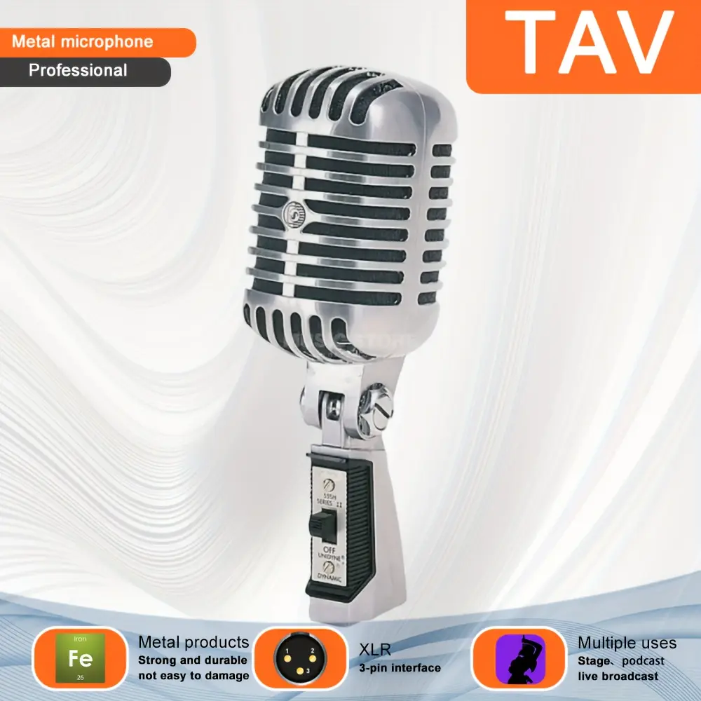 Professional Vintage metal Microphone 55SH Classic Retro Dynamic Vocal Microphone Stage Karaoke Vintage Style Retro style XLR interface Microphone for Studio Recording Live Performance