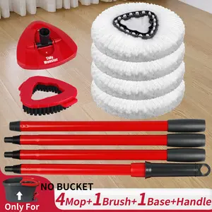 Replacement Mop Set For O-Cedar EasyWring Mop System (Bucket NOT Included). Spin Brush and Scrub Head Refills with Handle Set Deep Cleaning Floor