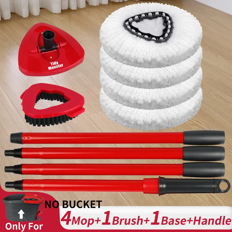 Replacement Mop Set For O-Cedar EasyWring Mop System (Bucket NOT Included). Spin Brush and Scrub Head Refills with Handle Set Deep Cleaning Floor cleaning supplies and tools,household essentials,housekeeping cleaning supplies, Spin Mop Heads, Clean Floors