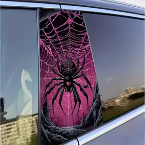 2-Piece Dark Spider Door Decal - Durable Vinyl B-pillar Sticker, Car Decorative Sticker, Dream Theme Pink Spider Web and Black Spider Design for Easy DIY Installation Car Exterior Protection