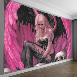 Fashion style angel wall hanging canvas, polyester fiber featherless hanging ornaments, suitable for living room and party decoration, indoor and outdoor use without electricity