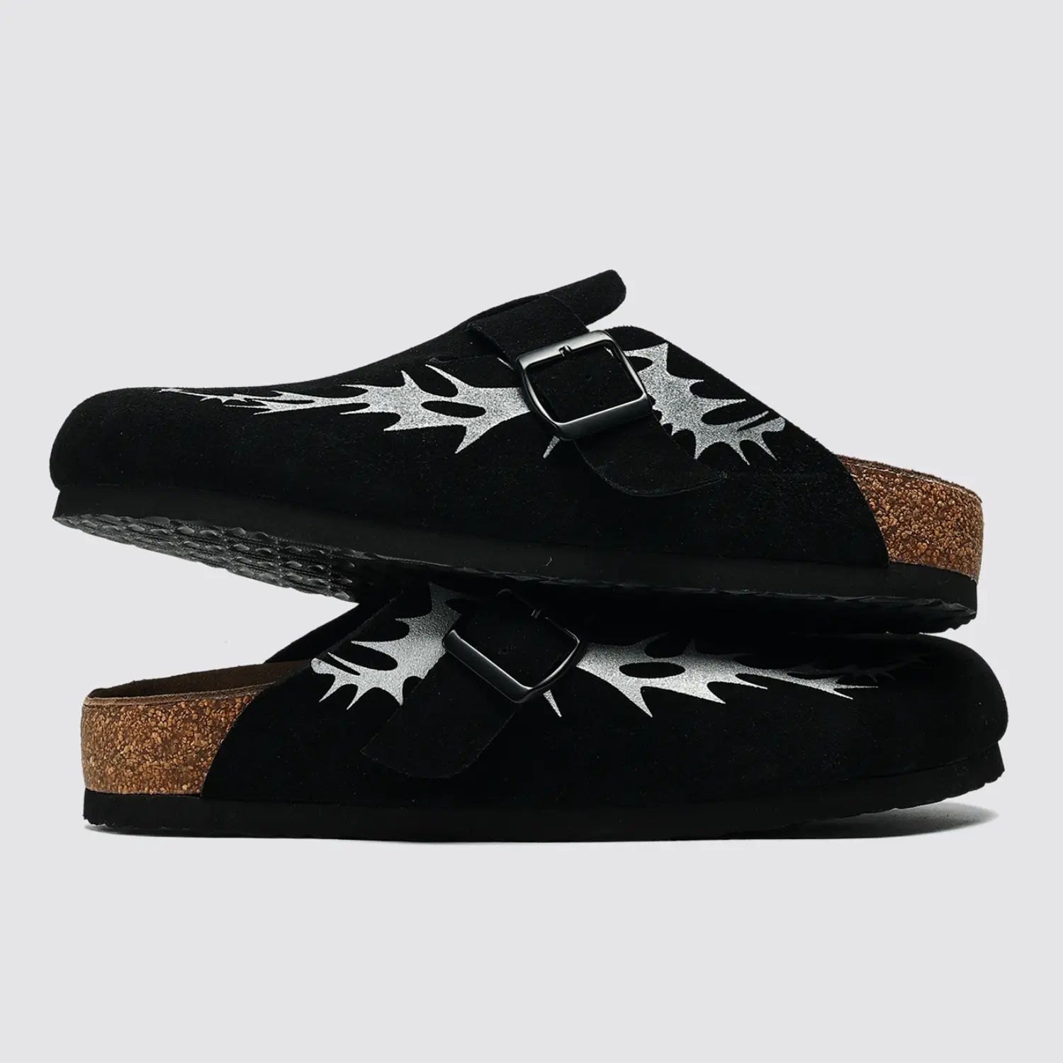 Men's Black Suede Cork Slippers – Thick Sole, Retro Summer Slip-On Mules, Original Niche Design