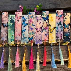 10 Acrylic Butterfly Bookmarks, Dual-Sided Design, Colorful Tassels, Office Bookmarks, Floral Bookmarks, Book Accessories, Holiday Gifts, Spring Summer Fall