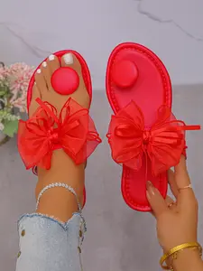 Women's Cute Bowknot Design Slip on Sandals, Casual Comfortable Flat Sandals for Beach Vacation, Fashionable Shoes for Daily Wear, Girl