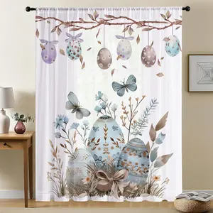 Easter Spring Forest Egg Print Curtain, Country Style Home Decor, Fresh Natural Half-Blackout Curtains for Bedroom Living Room, Interior Decoration Accessories