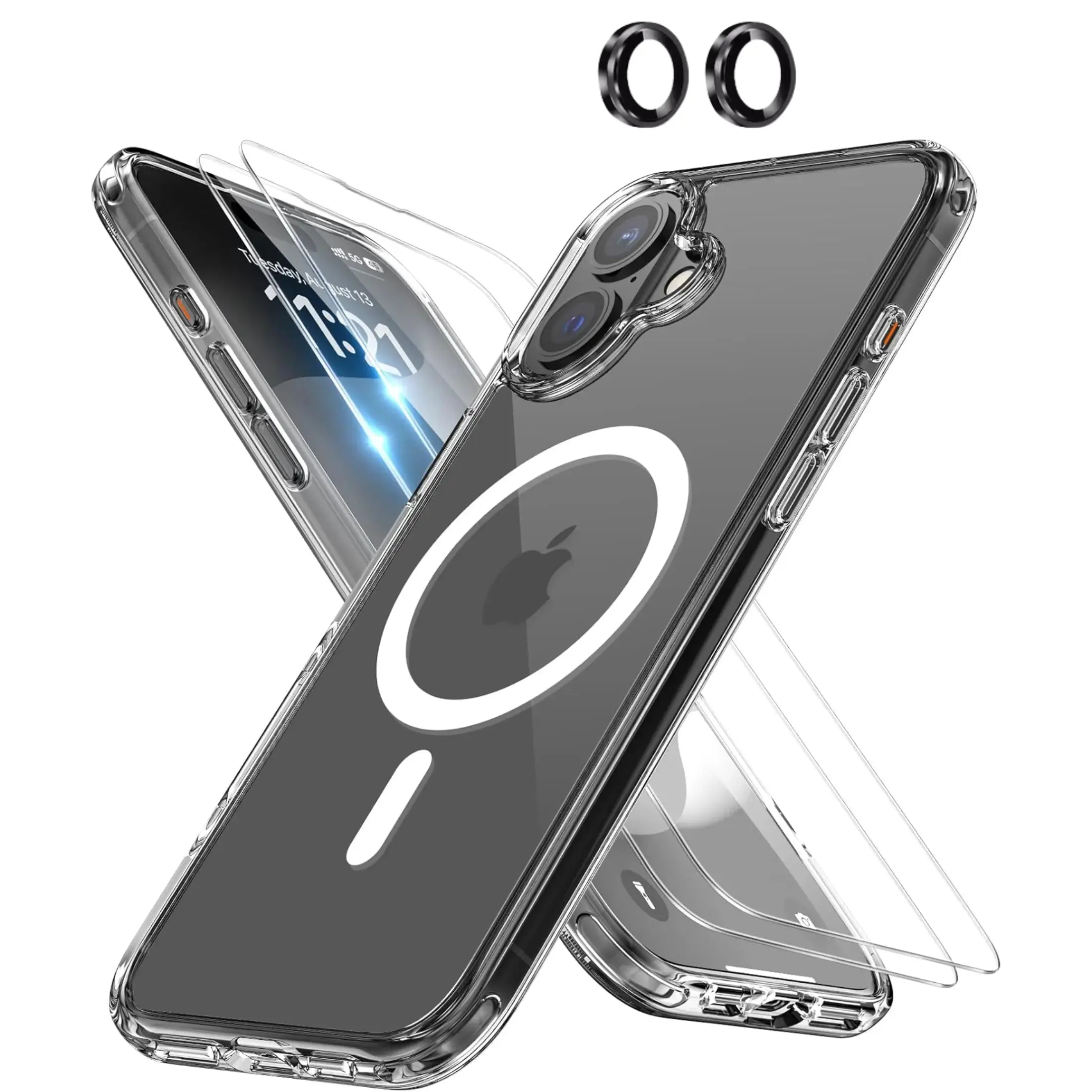 Entronix Bundle Compatible with iPhone 16 Plus - [Magnetic] Clear Case, 2 Clear Screen Protectors & 1 Metallic Camera Lens Protector