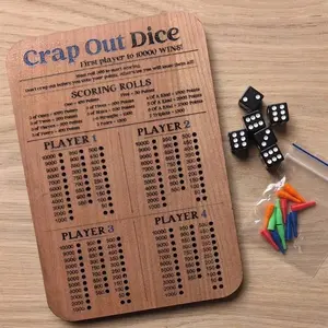Wooden Crap Out Dice Score Board, 4 Player Classic Family Dice Game with Wood Tray, Dice & Pegs, Fun Board Game for Game Night, Parties & Gatherings