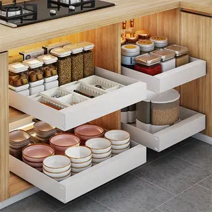 1pc Pull Out Drawers For Cabinets, Installation-free, Metal Cabinet Drawer Pull Basket Storage Rack, Kitchen Storage For Seasoning Dishes, Pull-out Storage Box Suitable For Sink