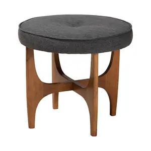 Baxton Studio Theo Fabric and Wood Ottoman Footstool